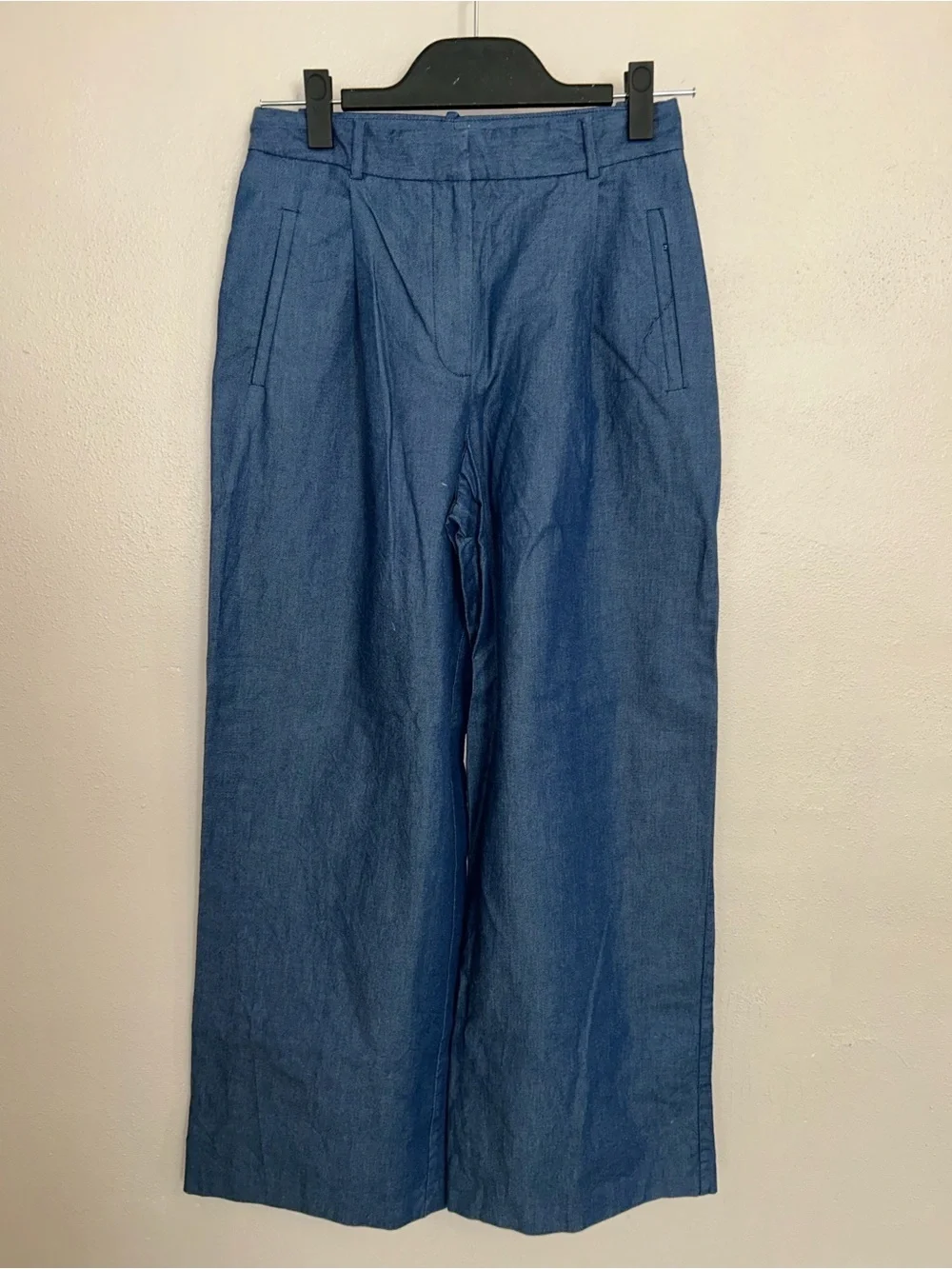 ZARA linen culotte high waist Navy Wide-Leg Pants